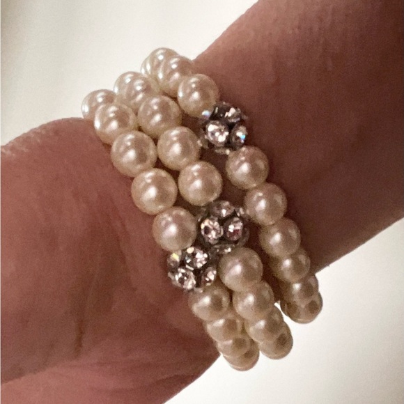 FAUX PEARL AND RHINESTONE NECKLACE AND MATCHING BRACELET VINTAGE - Picture 9 of 11